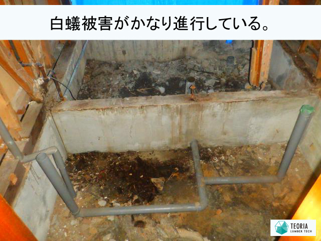 浴室をユニットバスに改修するために解体したところ、白蟻被害が発覚